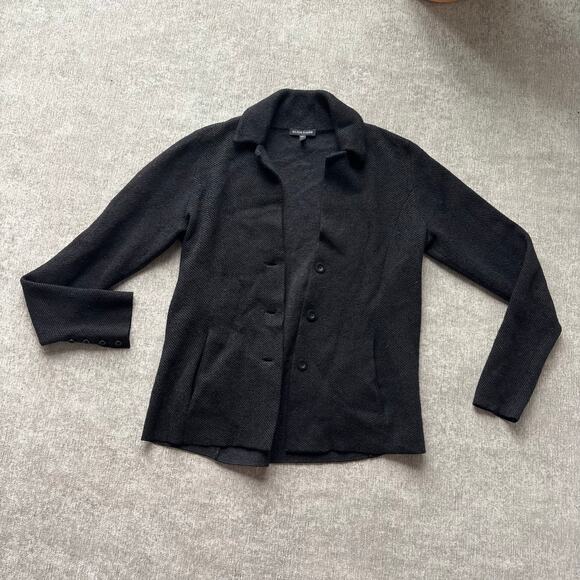 Eileen Fisher Black Wool Button Down Cardigan - Picture 1 of 5